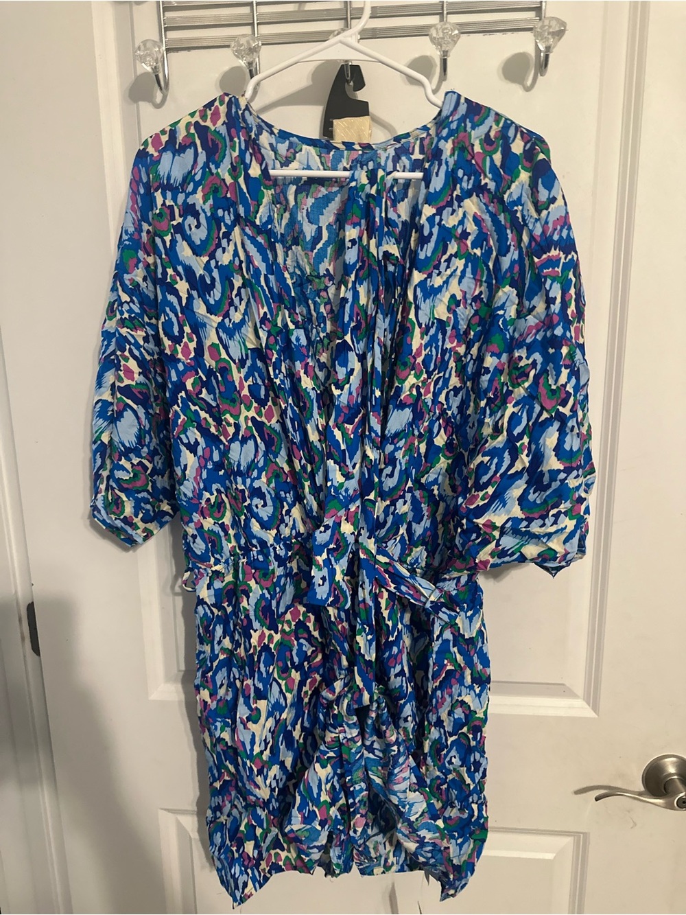 Vibrant Blue Multicolor Printed Wrap Romper